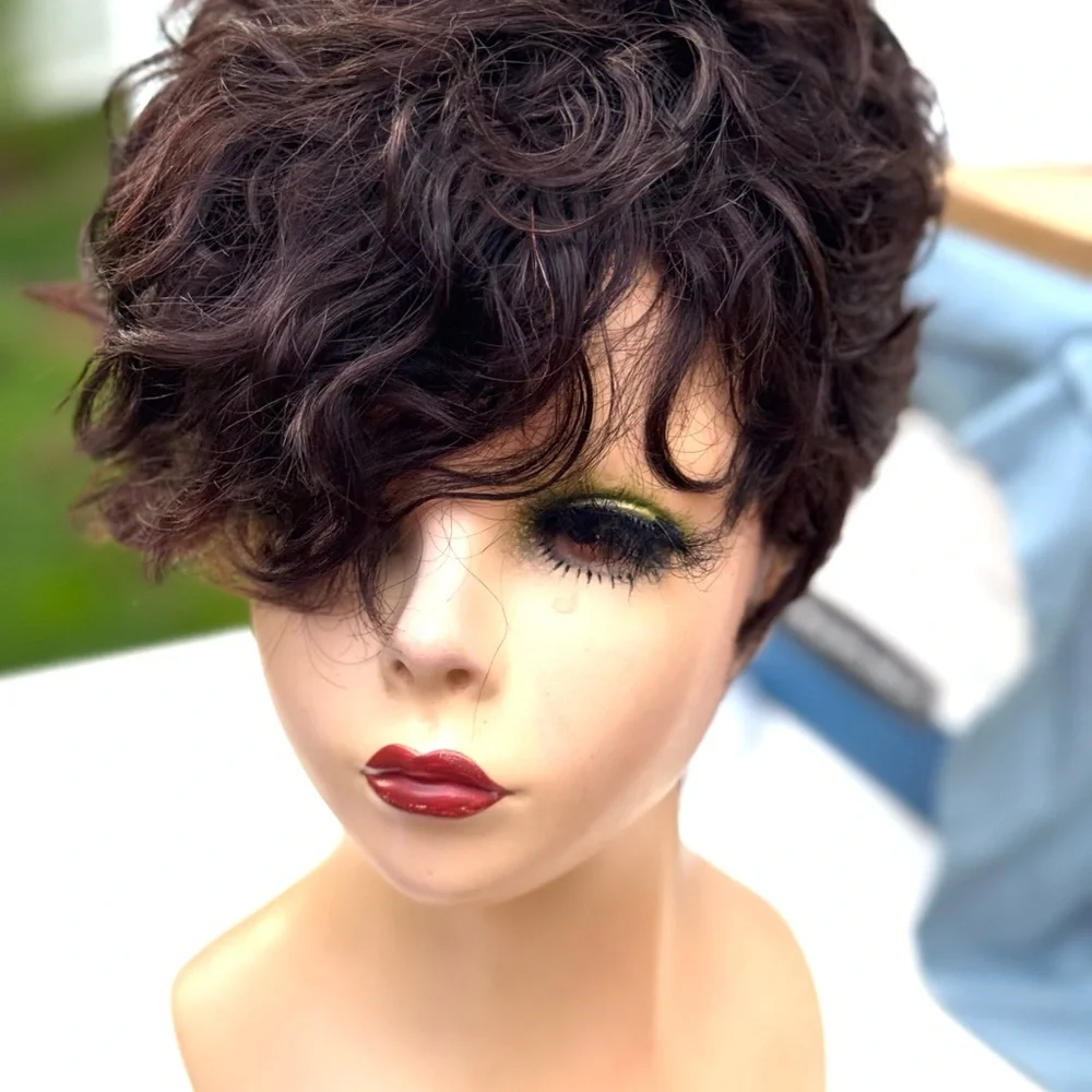 Short Curly Pixie Wig in Dark Brown - Women Hair - Picture 4 of 15